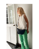 VELINO Dark Blue Half Moon Shape Italian Leather Shoulder Crossbody Handbag