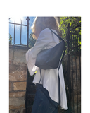 VELINO Dark Blue Half Moon Shape Italian Leather Shoulder Crossbody Handbag