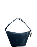 VELINO Dark Blue Half Moon Shape Italian Leather Shoulder Crossbody Handbag
