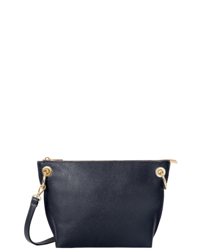 SPOLETO Dark Blue Italian Leather Crossbody Shoulder Handbag External Zipped Pocket