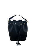 CASTELLO Black Structured Italian Leather Bucket Shoulder Handbag
