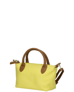 BRELA MINI Italian Leather Two Tone Small Grab Crossbody Handbag Yellow Tan