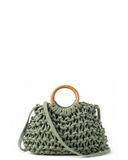 MONACA Olive Green Chunky Macramé Wooden Handles Handbag