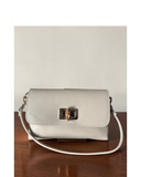 MARINA Cream Italian Leather Grab Shoulder Crossbody Handbag Bamboo Clasp