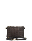 BONEA Dark Brown Croc Embossed Suede Leather Crossbody/Clutch/ Shoulder Bag