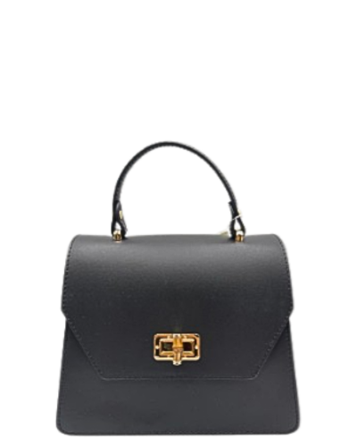 FARA Black Compact Structured Italian Leather Grab/Shoulder Bag
