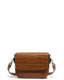 VIVARO Tan Italian Leather Structured Croc-Embossed Crossbody  Shoulder Bag
