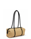 ROCCA Woven Raffia and Italian Leather Baguette Shoulder Handbag