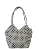 TINELLO Light Grey Italaian Leather Macramé Weave Shoulder Handbag