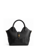 QUARTO Black Structured Italian Leather Curved Shaped Grab Shoulder Handbag