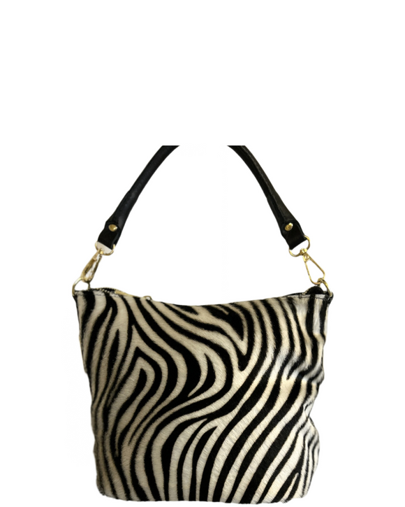 MAZZOLLA Italian Leather Crossbody/Grab Bag, Zebra White Black