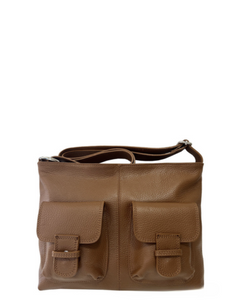 VISSO Tan Italian Leather Crossbody / Shoulder Bag with external pockets