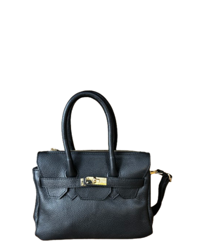 AGLIANA Small Black Soft Italian Leather Birkin Inspired Style Handbag
