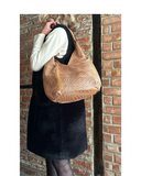 VESCOVADO Made in Italy Woven Leather Hobo Style Shoulder Bag, Tan