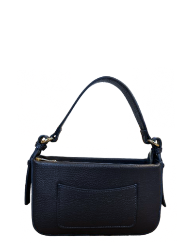 PANTALLA Dark Blue Italian Leather Baguette Shoulder Bag External Pocket