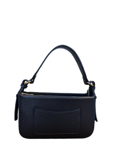 PANTALLA Dark Blue Italian Leather Baguette Shoulder Bag External Pock Florence Leather Collection
