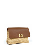 ACUTO Woven Raffia Italian Leather Flap Bamboo Clasp Shoulder/Crossbody Handbag