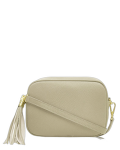 SANO Large Soho Style Soft Italian Leather Compact Shoulder / CrossBody Bag, Light Taupe