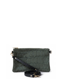 BONEA Olive Green Croc Embossed Suede Leather Crossbody/Clutch/ Shoulder Bag