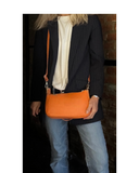 CARSOLI Orange Italian Pebbled Leather Baguette Style Grab Shoulder Crossbody