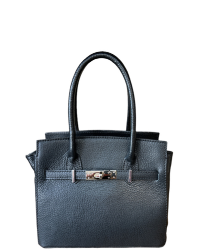 LIDO Black Structured Italian Leather Birkin Inspired Style Handbag