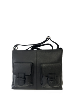 VISSO Black Italian Leather Crossbody / Shoulder Bag with external pockets