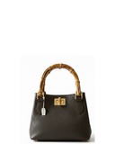 CESTELLO Small Dark Brown Bamboo Handles Italian Leather Tote Handbag