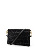 BONEA Black Croc Embossed Suede Leather Crossbody/Clutch/ Shoulder Bag