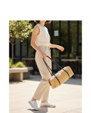 ROCCA Woven Raffia and Italian Leather Baguette Shoulder Handbag