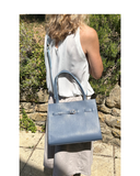 LITERNO Denim Blue Italian Leather Structured Shoulder Tote Bag