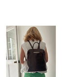 PORANO Dark Brown Croc-Embossed Leather Backpack – Chic and Versatile