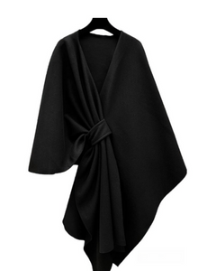 Made In Italy Wrap Front Cape Poncho, Black