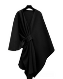 Made In Italy Wrap Front Cape Poncho, Black