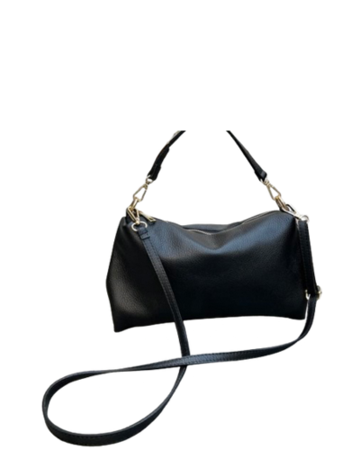 LAGONI Black Soft Compact Italian Leather Shoulder/Crossbody Handbag, Black