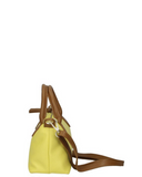 BRELA MINI Italian Leather Two Tone Small Grab Crossbody Handbag Yellow Tan