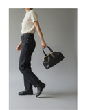 OSTIA Black Italian Leather Vintage inspired Grab/Shoulder/ Crossbody Handbag