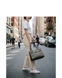 LITERNO Dark Brown  Italian Leather Structured Shoulder Tote Bag