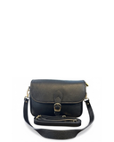 NUSCO Black Italian Leather Crossbody Saddle Handbag