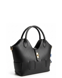 QUARTO Black Structured Italian Leather Curved Shaped Grab Shoulder Handbag