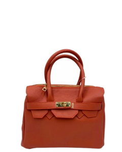 AGLIANA Small Burnt Orange Soft Italian Leather Birkin Inspired Style Handbag