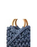 MONACA Blue Chunky Macramé Wooden Handles Handbag