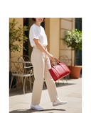 POLI Red Italian Leather Structured Boxy Grab/Shoulder Handbag