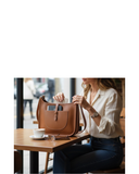 FABRO Large Tan Italian Leather Messenger Crossbody Bag Designer Style