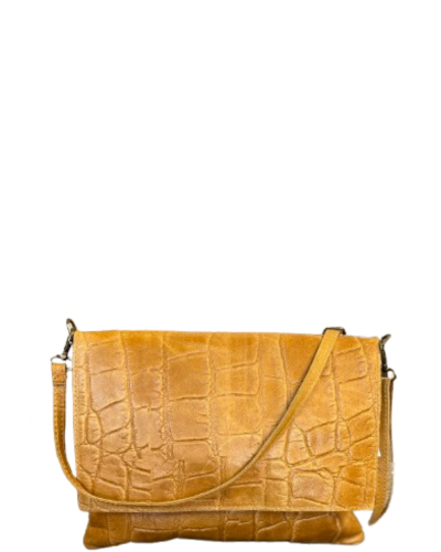 SABBIONI Tan Moc croc Italian Leather Envelope Clutch Crossbody Bag