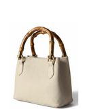 CESTELLO Small Cream Bamboo Handles Italian Leather Tote Handbag