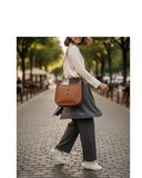 FABRO Large Tan Italian Leather Messenger Crossbody Bag Designer Style