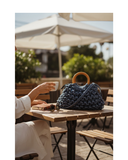 MONACA Blue Chunky Macramé Wooden Handles Handbag