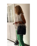 CASTELLO Black Structured Italian Leather Bucket Shoulder Handbag