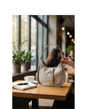 CRUCI Beige Italian Leather Rounded Shape Shoulder Handbag