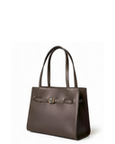 LITERNO Dark Brown  Italian Leather Structured Shoulder Tote Bag